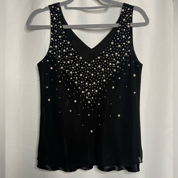 Vintage Black Layered Pearl Tank Blouse - Picture 6 of 6